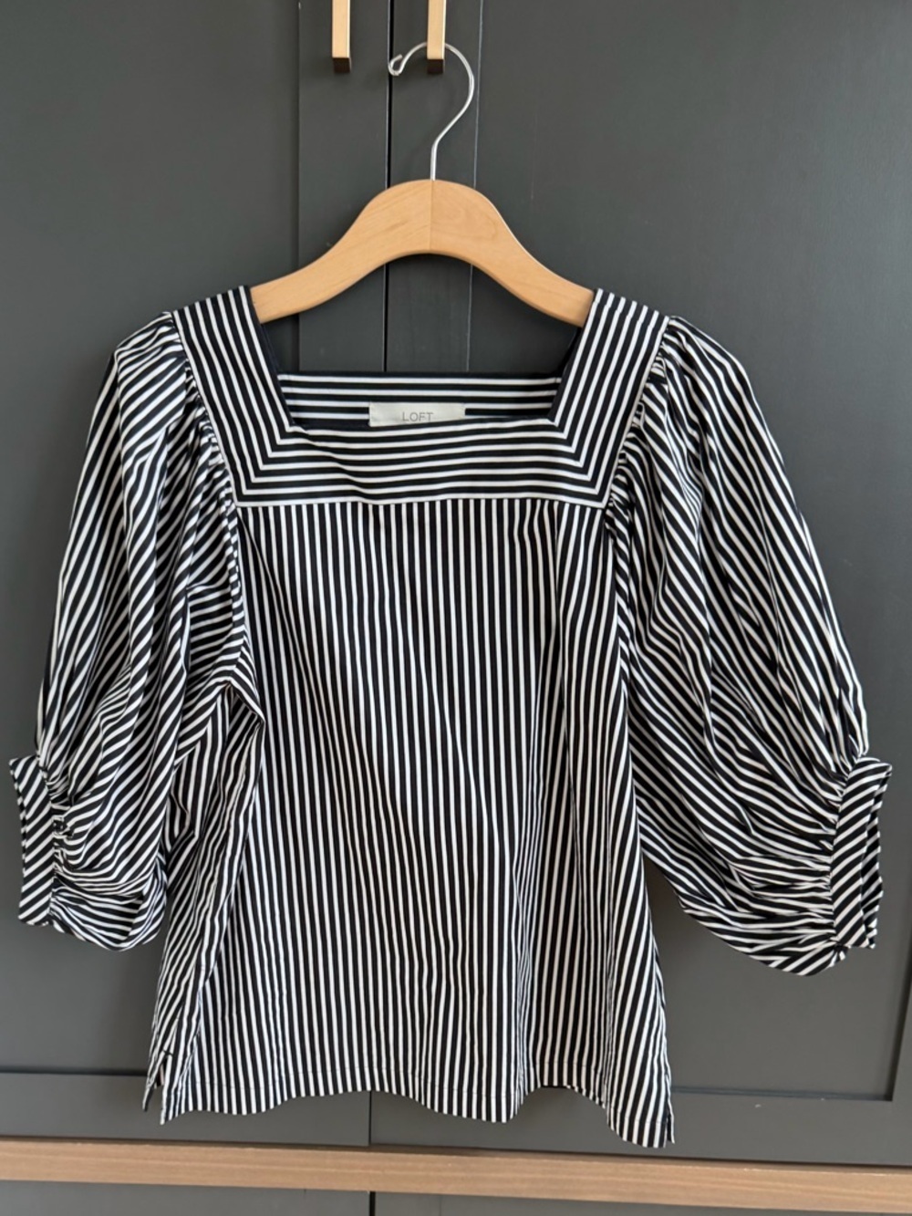 LOFT Black & White Striped Square-Neck Blouse | XS